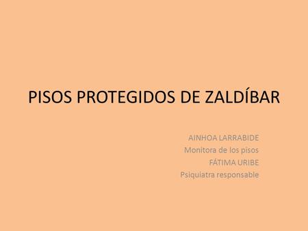 PISOS PROTEGIDOS DE ZALDÍBAR AINHOA LARRABIDE Monitora de los pisos FÁTIMA URIBE Psiquiatra responsable.