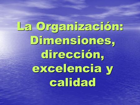 La Organización: Dimensiones, dirección, excelencia y calidad.