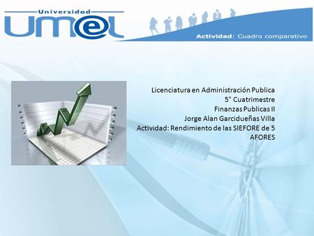 Licenciatura en Administración Publica 5° Cuatrimestre Finanzas Publicas II Jorge Alan Garcidueñas Villa Actividad: Rendimiento de las SIEFORE de 5 AFORES.