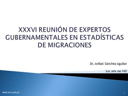 XXXVI REUNIÓN DE EXPERTOS GUBERNAMENTALES EN ESTADÍSTICAS DE MIGRACIONES Dr. Aníbal Sánchez Aguilar Sub Jefe del INEI www.inei.gob.pe.