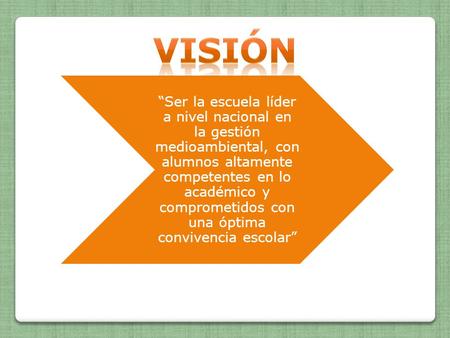 “Ser la escuela líder a nivel nacional en la gestión medioambiental, con alumnos altamente competentes en lo académico y comprometidos con una óptima convivencia.
