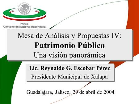 Guadalajara, Jalisco, 29 de abril de 2004 Mesa de Análisis y Propuestas IV: Patrimonio Público Una visión panorámica Lic. Reynaldo G. Escobar Pérez Presidente.