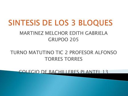 MARTINEZ MELCHOR EDITH GABRIELA GRUPOO 205 TURNO MATUTINO TIC 2 PROFESOR ALFONSO TORRES COLEGIO DE BACHILLERES PLANTEL 13.