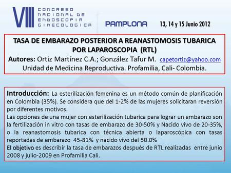 Autores: Ortiz Martínez C.A.; González Tafur M.