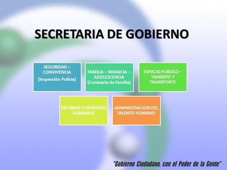 SECRETARIA DE GOBIERNO SEGURIDAD – CONVIVENCIA (Inspección Policía) FAMILIA – INFANCIA – ADOLESCENCIA (Comisaria de Familia) ESPACIO PUBLICO – TRANSITO.