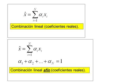 Combinación lineal (coeficientes reales). Combinación lineal afín (coeficientes reales).