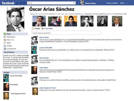 Oscar Arias Vas a ser un gran presidente. Fue un vicepresidente fantástico para mí. No puedo creer que tú eres la primera mujer presidenta de Costa Rica.