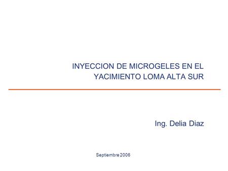 1 Septiembre 2006 INYECCION DE MICROGELES EN EL YACIMIENTO LOMA ALTA SUR Ing. Delia Diaz.