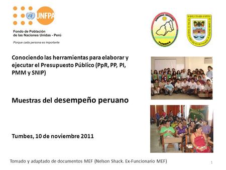 Conociendo las herramientas para elaborar y ejecutar el Presupuesto Público (PpR, PP, PI, PMM y SNIP) Muestras del d esempeño peruano Tumbes, 10 de noviembre.