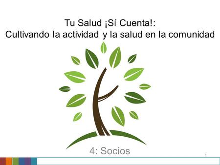 1 Tu Salud ¡Sí Cuenta!: Cultivando la actividad y la salud en la comunidad 4: Socios.