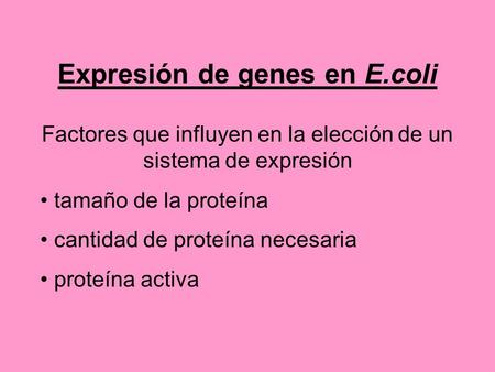 Expresión de genes en E.coli