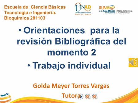 Orientaciones para la revisión Bibliográfica del momento 2 Trabajo individual Golda Meyer Torres Vargas Tutora Escuela de Ciencia Básicas Tecnología e.