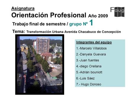 Asignatura Orientación Profesional Año 2009 Integrantes del equipo 1.-Marcelo Villalobos 2.-Danyela Guevara 3.-Juan fuentes 4.-diego Orellana 5.-Adrián.