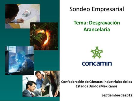 Sondeo Empresarial Tema: Desgravación Arancelaria Confederación de Cámaras Industriales de los Estados Unidos Mexicanos Septiembre de2012.