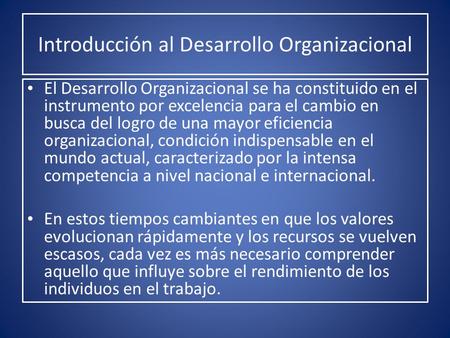 Introducción al Desarrollo Organizacional