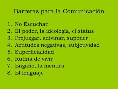 Barreras para la Comunicación