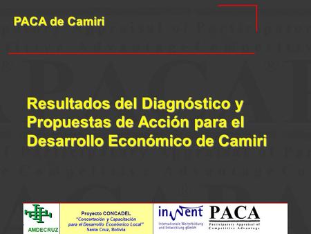 PACA de Camiri Resultados del Diagnóstico y Propuestas de Acción para el Desarrollo Económico de Camiri.