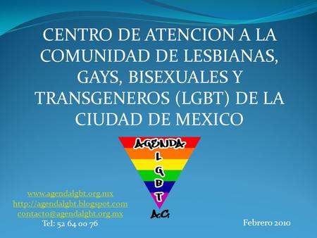 CENTRO DE ATENCION A LA COMUNIDAD DE LESBIANAS, GAYS, BISEXUALES Y TRANSGENEROS (LGBT) DE LA CIUDAD DE MEXICO Febrero 2010