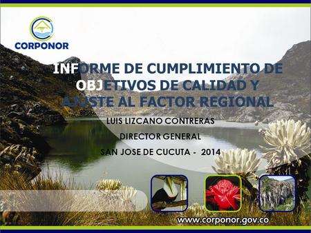 INFORME DE CUMPLIMIENTO DE OBJETIVOS DE CALIDAD Y AJUSTE AL FACTOR REGIONAL LUIS LIZCANO CONTRERAS DIRECTOR GENERAL SAN JOSE DE CUCUTA - 2014.