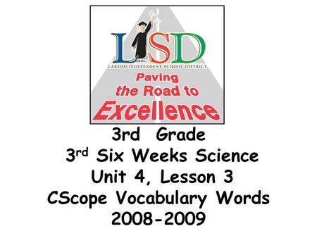 3rd Grade 3 rd Six Weeks Science Unit 4, Lesson 3 CScope Vocabulary Words 2008-2009.