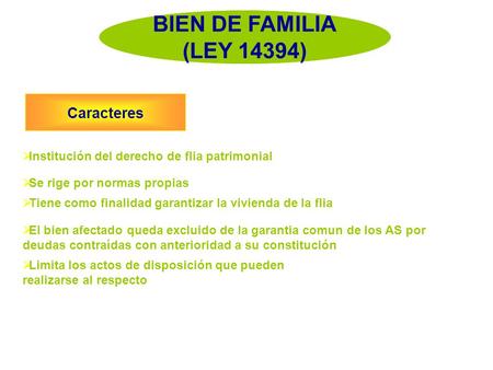 BIEN DE FAMILIA (LEY 14394) Caracteres