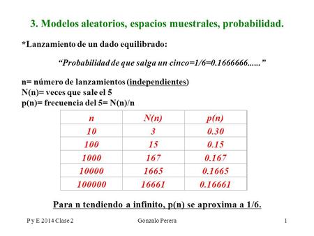 3. Modelos aleatorios, espacios muestrales, probabilidad.