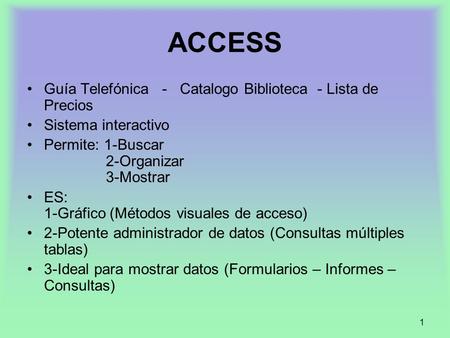 ACCESS Guía Telefónica - Catalogo Biblioteca - Lista de Precios