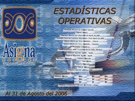 Al 31 de Agosto del 2006 M3NAIP TE28DA M10 Volumen Operado por Clase 2006 Volumen operadoIPCCE91 DEUA Volumen y Comisiones Cobradas por Mexder y Asigna.