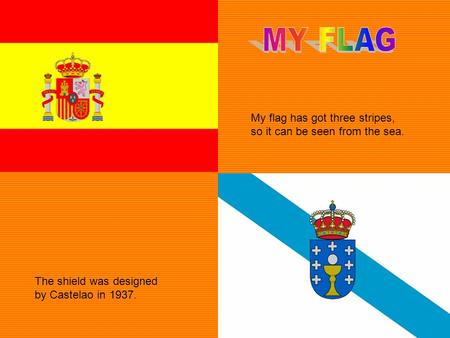 My flag has got three stripes, so it can be seen from the sea. The shield was designed by Castelao in 1937.