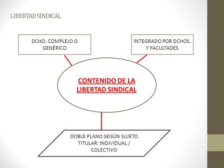 LIBERTAD SINDICAL CONTENIDO DE LA LIBERTAD SINDICAL INTEGRADO POR DCHOS. Y FACULTADES DCHO. COMPLEJO O GENÉRICO DOBLE PLANO SEGÚN SUJETO TITULAR: INDIVIDUAL.