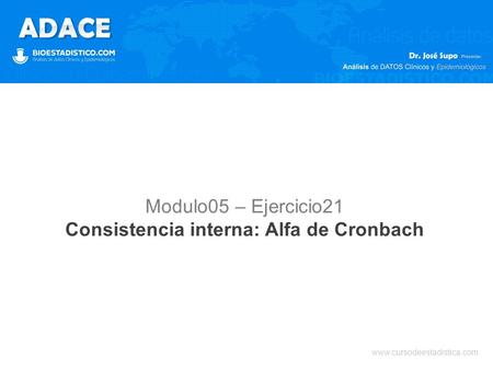 Www.cursodeestadistica.com Modulo05 – Ejercicio21 Consistencia interna: Alfa de Cronbach.