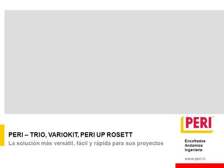 PERI – TRIO, VARIOKIT, PERI UP ROSETT La solución más versátil, fácil y rápida para sus proyectos Encofrados Andamios Ingeniería www.peri.cl.