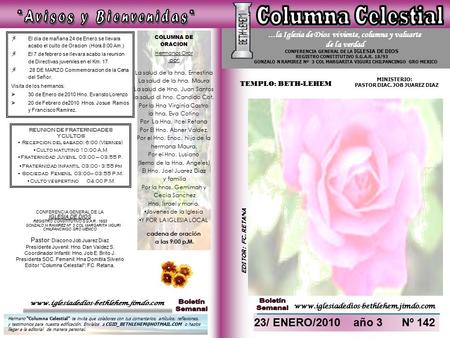 Hermano “Columna Celestial” te invita que colabores con tus comentarios, artículos, reflexiones, y testimonios para nuestra edificación. Envíalos a