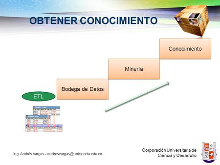 OBTENER CONOCIMIENTO Conocimiento Minería Bodega de Datos ETL