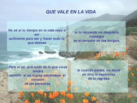 QUE VALE EN LA VIDA No sé si tu tiempo en la vida vaya a