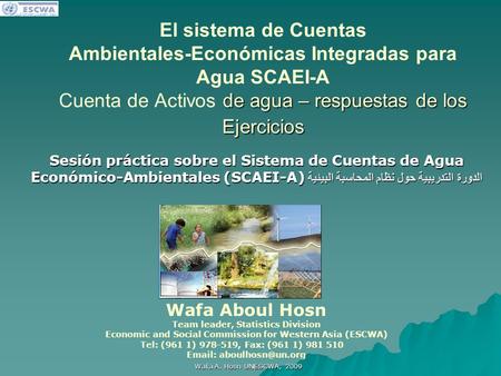 اللجنة الاقتصادية والاجتماعية لغربي آسيا Wafa A. Hosn UNESCWA, 2009 de agua – respuestas de los Ejercicios El sistema de Cuentas Ambientales-Económicas.