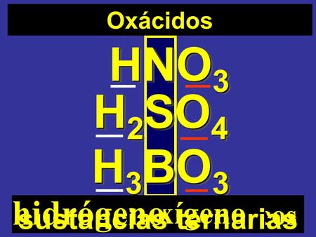 H 2 SO 4 H 2 SO 4 HNO 3 H 3 BO 3 elementos no metálicos oxígeno hidrógeno Oxácidos sustancias ternarias.