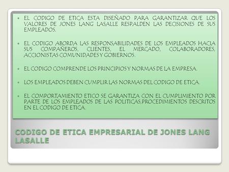 CODIGO DE ETICA EMPRESARIAL DE JONES LANG LASALLE