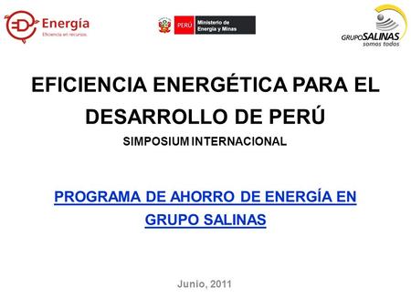 EFICIENCIA ENERGÉTICA PARA EL DESARROLLO DE PERÚ SIMPOSIUM INTERNACIONAL Junio, 2011 PROGRAMA DE AHORRO DE ENERGÍA EN GRUPO SALINAS.