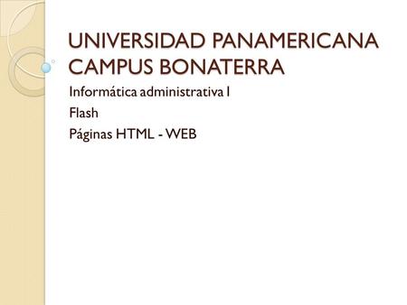 UNIVERSIDAD PANAMERICANA CAMPUS BONATERRA Informática administrativa I Flash Páginas HTML - WEB.
