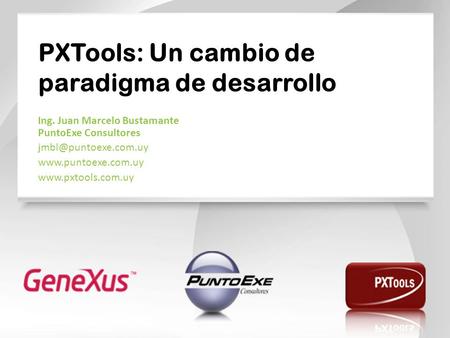 PXTools: Un cambio de paradigma de desarrollo Ing. Juan Marcelo Bustamante PuntoExe Consultores