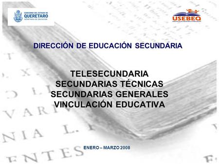 DIRECCIÓN DE EDUCACIÓN SECUNDARIA ENERO – MARZO 2008 TELESECUNDARIA SECUNDARIAS TÉCNICAS SECUNDARIAS GENERALES VINCULACIÓN EDUCATIVA.