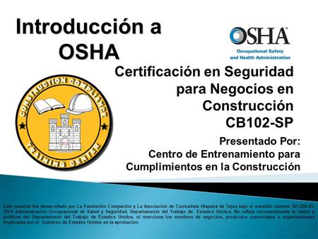 INTRODUCTION TO OSHA Instructor Slides with Notes