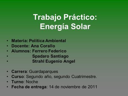 Trabajo Práctico: Energía Solar
