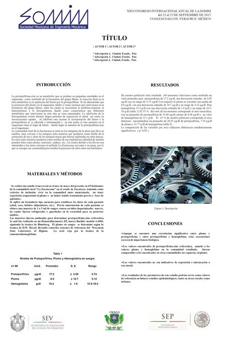 XXI CONGRESO INTERNACIONAL ANUAL DE LA SOMIM del 23 al 25 DE SEPTIEMBRE DE 2015 COATZACOALCOS, VERACRUZ, MÉXICO TÍTULO ; AUTOR 1 1, AUTOR 2 2, AUTOR 3.