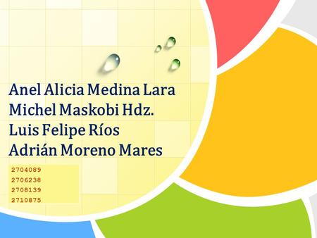 L/O/G/O 2704089 2706238 2708139 2710875 Anel Alicia Medina Lara Michel Maskobi Hdz. Luis Felipe Ríos Adrián Moreno Mares.