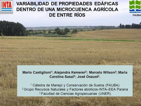 VARIABILIDAD DE PROPIEDADES EDÁFICAS DENTRO DE UNA MICROCUENCA AGRÍCOLA DE ENTRE RÍOS FAUBA Mario Castiglioni1; Alejandra Kemerer2; Marcelo Wilson2; María.