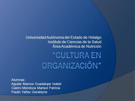 Universidad Autónoma del Estado de Hidalgo Instituto de Ciencias de la Salud Área Académica de Nutrición Alumnas: Aguilar Marcos Guadalupe Isabel Castro.