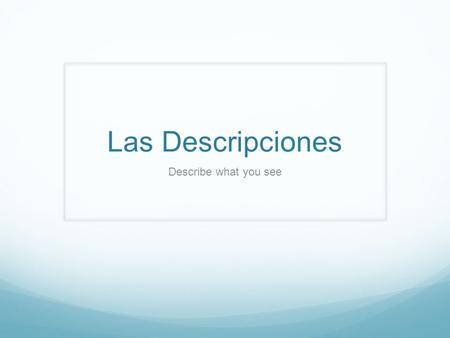 Las Descripciones Describe what you see.