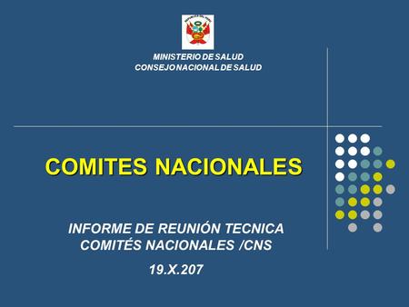 COMITES NACIONALES MINISTERIO DE SALUD CONSEJO NACIONAL DE SALUD INFORME DE REUNIÓN TECNICA COMITÉS NACIONALES /CNS 19.X.207.